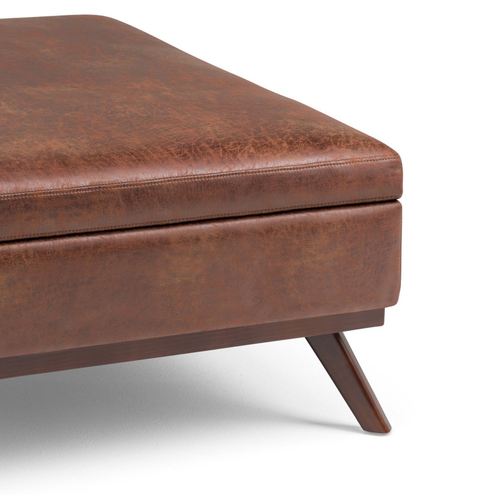 36" Brown Faux Leather Ottoman With Storage