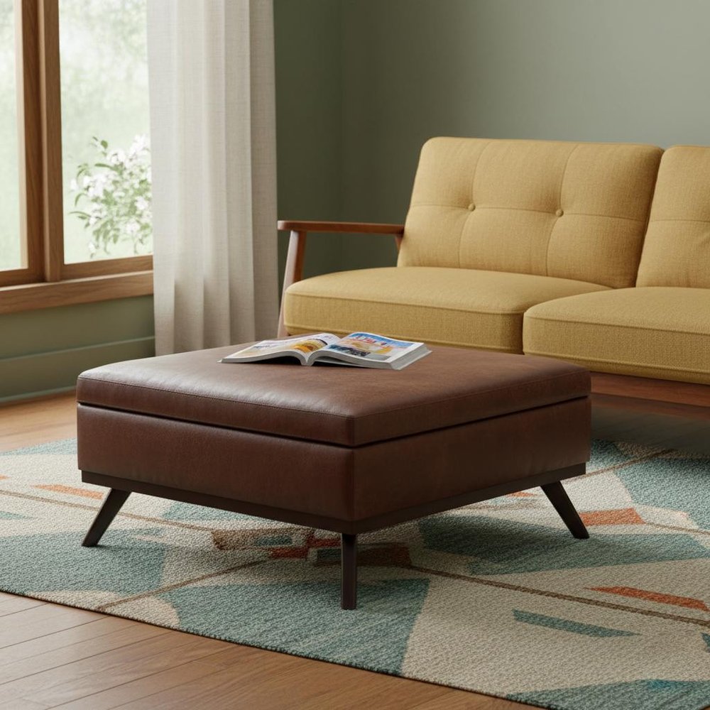 36" Brown Faux Leather Ottoman With Storage