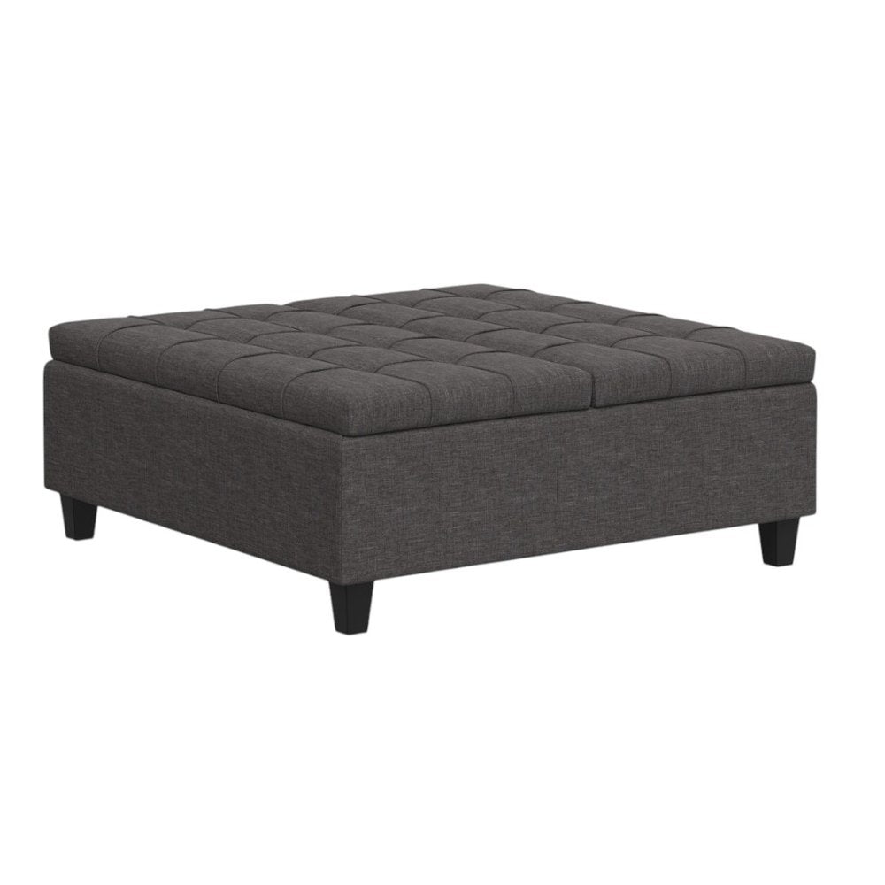 40" Slate Gray And Brown Upholstery Tufted Ottoman With Storage