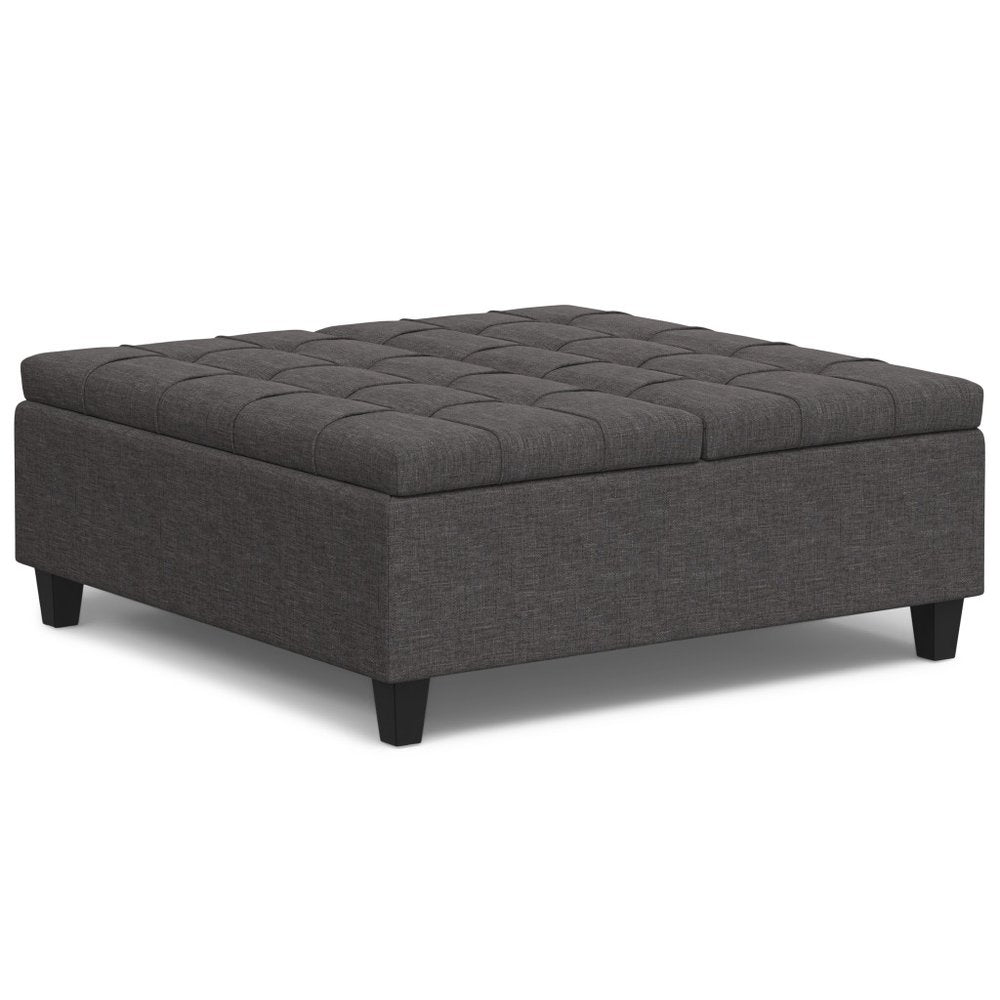 40" Slate Gray And Brown Upholstery Tufted Ottoman With Storage