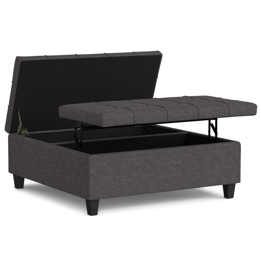 40" Slate Gray And Brown Upholstery Tufted Ottoman With Storage