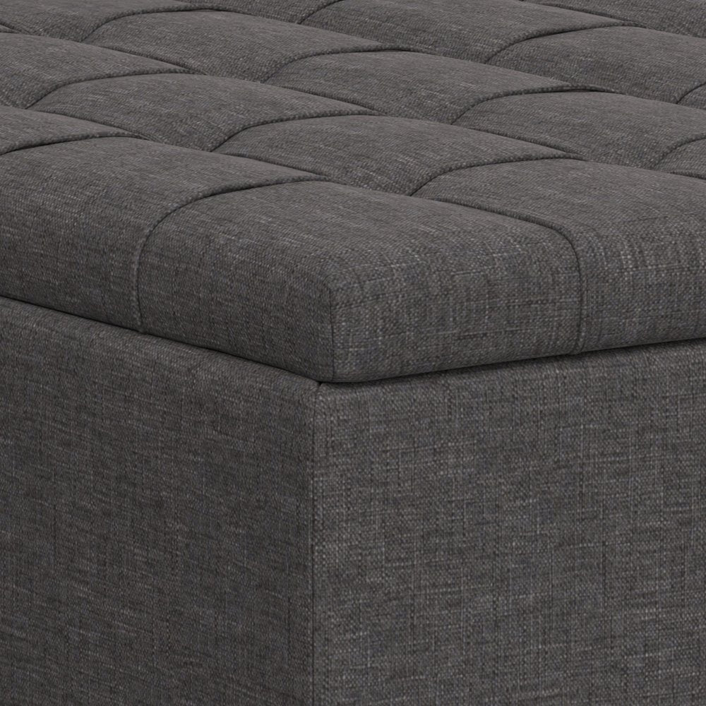 40" Slate Gray And Brown Upholstery Tufted Ottoman With Storage
