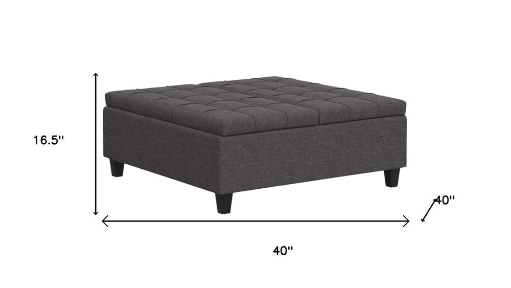 40" Slate Gray And Brown Upholstery Tufted Ottoman With Storage