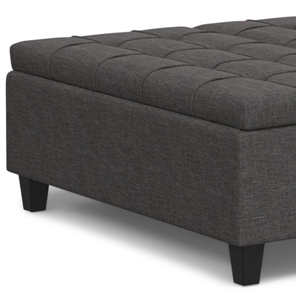 40" Slate Gray And Brown Upholstery Tufted Ottoman With Storage