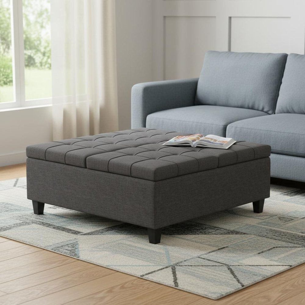 40" Slate Gray And Brown Upholstery Tufted Ottoman With Storage