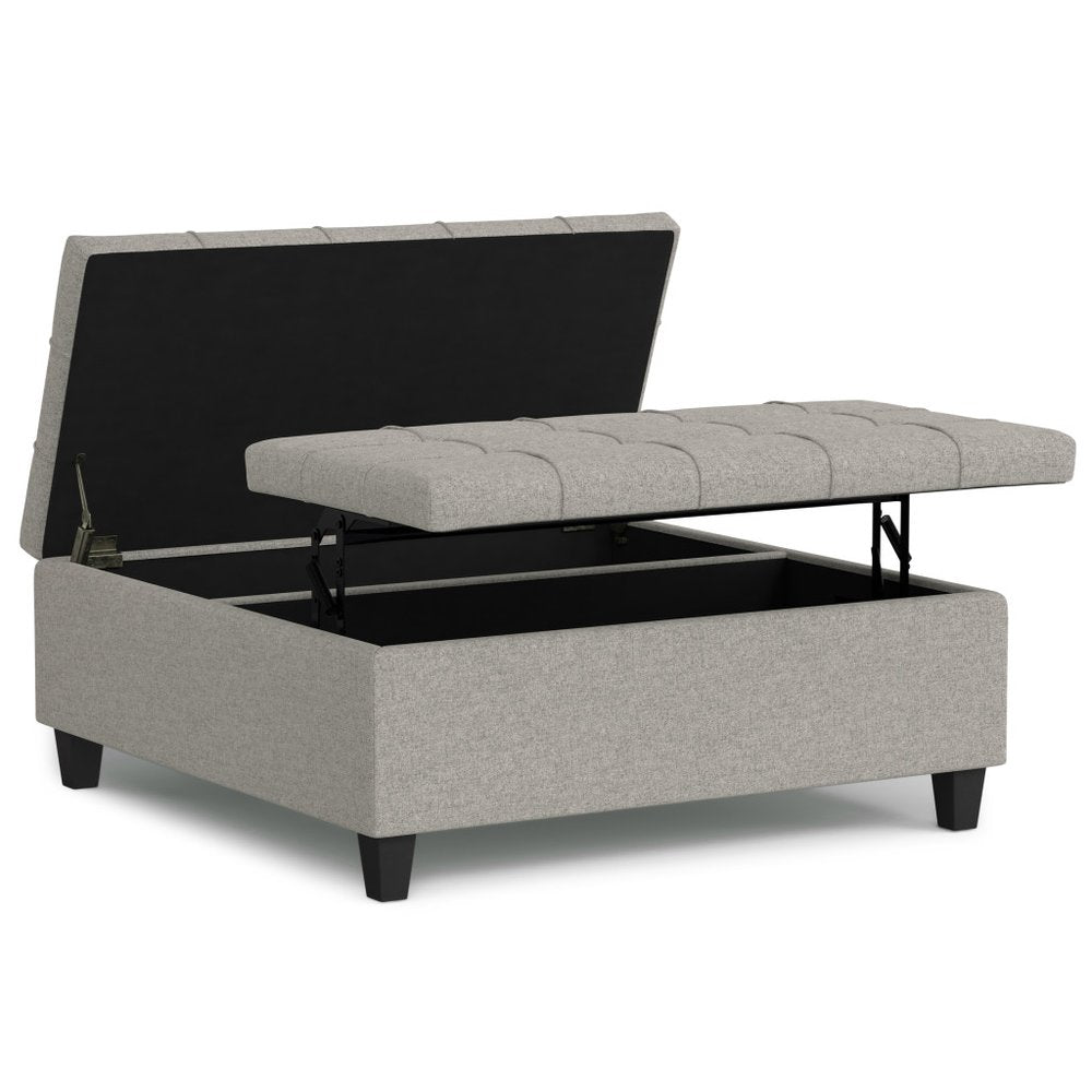 40" Slate Gray And Brown Upholstery Tufted Ottoman With Storage
