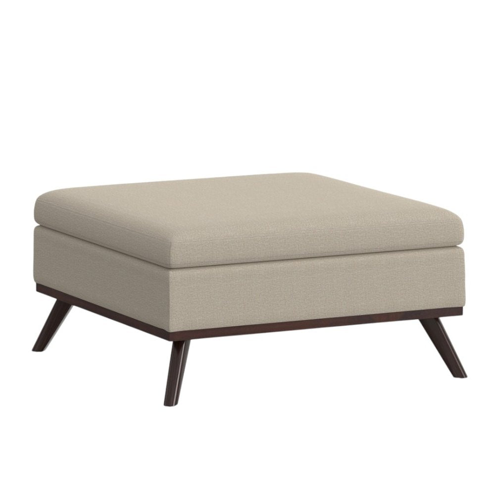 36" Natural And Brown Upholstery Ottoman With Storage