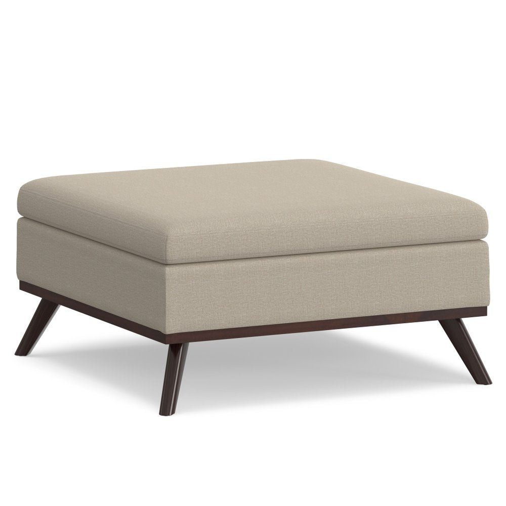 36" Natural And Brown Upholstery Ottoman With Storage
