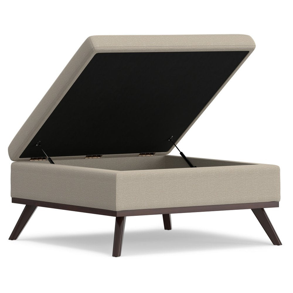 36" Natural And Brown Upholstery Ottoman With Storage