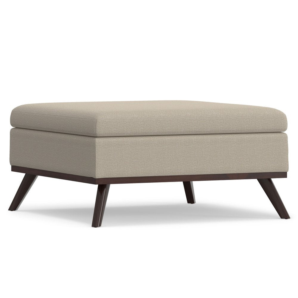 36" Natural And Brown Upholstery Ottoman With Storage