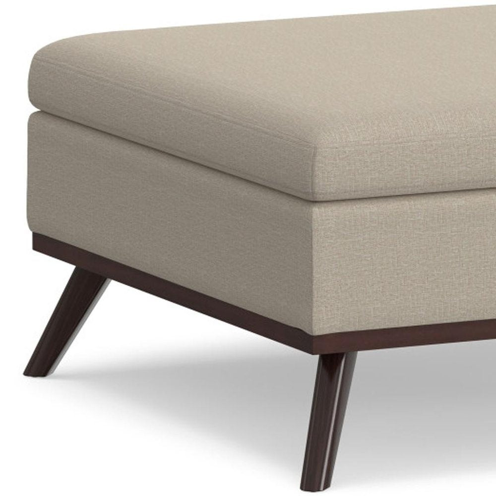 36" Natural And Brown Upholstery Ottoman With Storage
