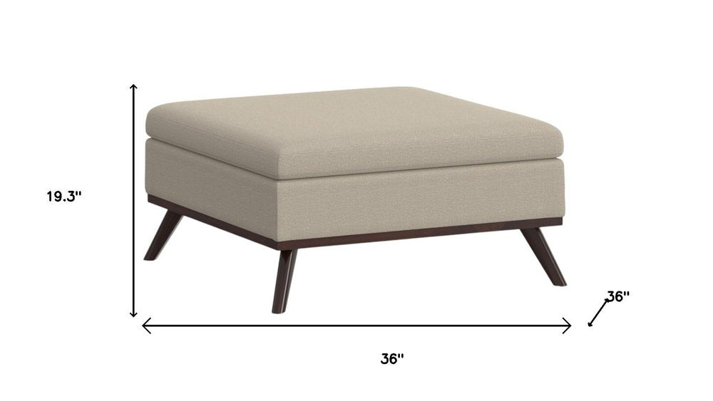 36" Natural And Brown Upholstery Ottoman With Storage