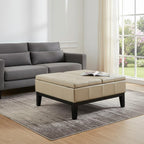 36" Cream And Dark Brown Faux Leather Tufted Ottoman With Storage
