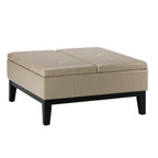 36" Cream And Dark Brown Faux Leather Tufted Ottoman With Storage