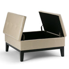 36" Cream And Dark Brown Faux Leather Tufted Ottoman With Storage