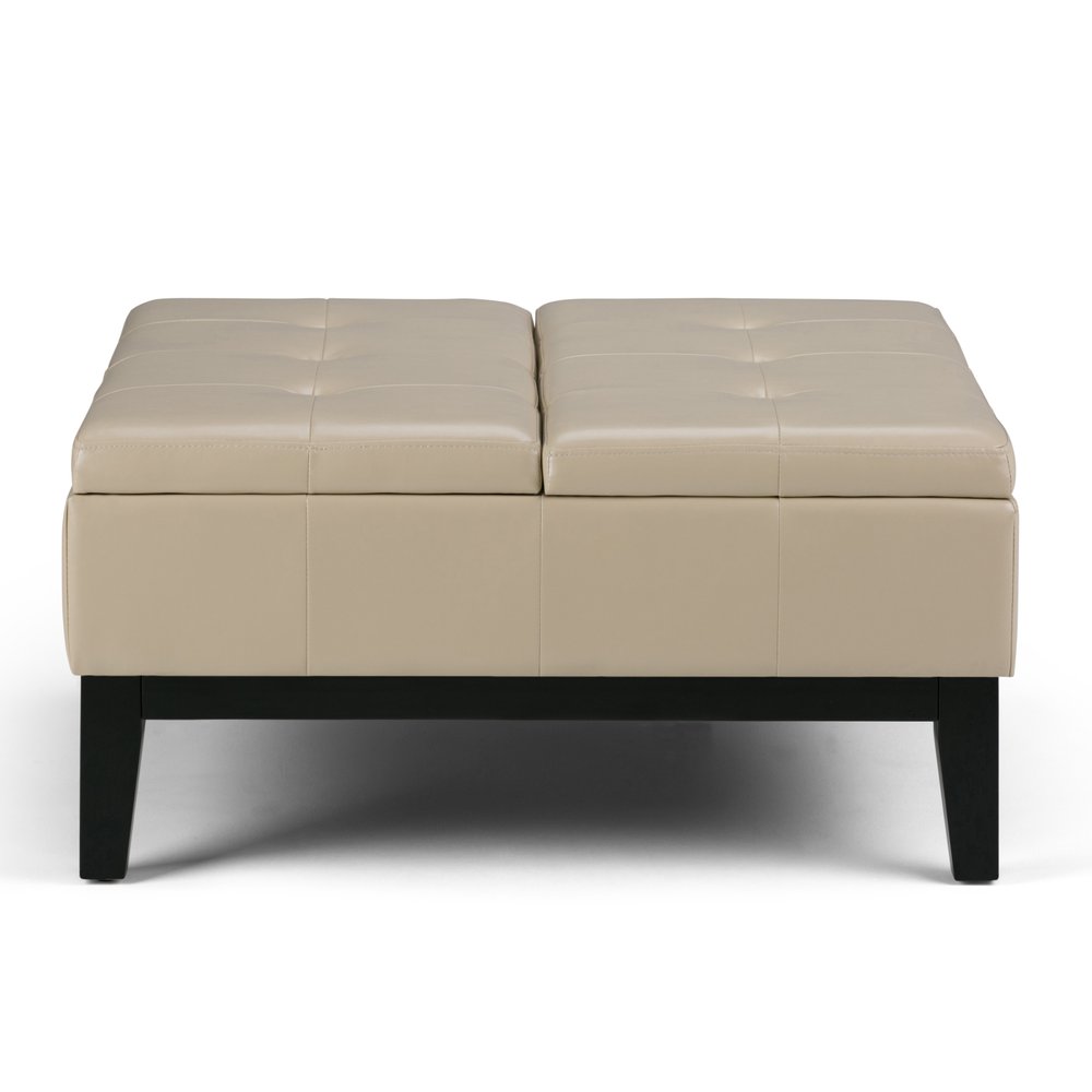 36" Cream And Dark Brown Faux Leather Tufted Ottoman With Storage