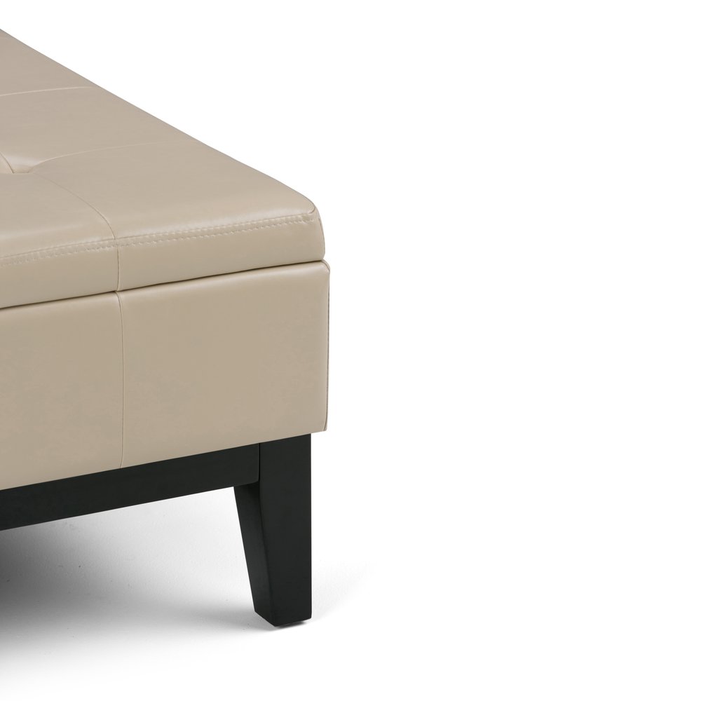 36" Cream And Dark Brown Faux Leather Tufted Ottoman With Storage