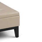36" Cream And Dark Brown Faux Leather Tufted Ottoman With Storage