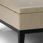 36" Cream And Dark Brown Faux Leather Tufted Ottoman With Storage