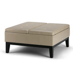 36" Cream And Dark Brown Faux Leather Tufted Ottoman With Storage