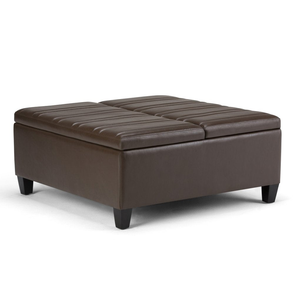36" Chocolate And Espresso Faux Leather Ottoman With Storage