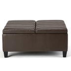 36" Chocolate And Espresso Faux Leather Ottoman With Storage