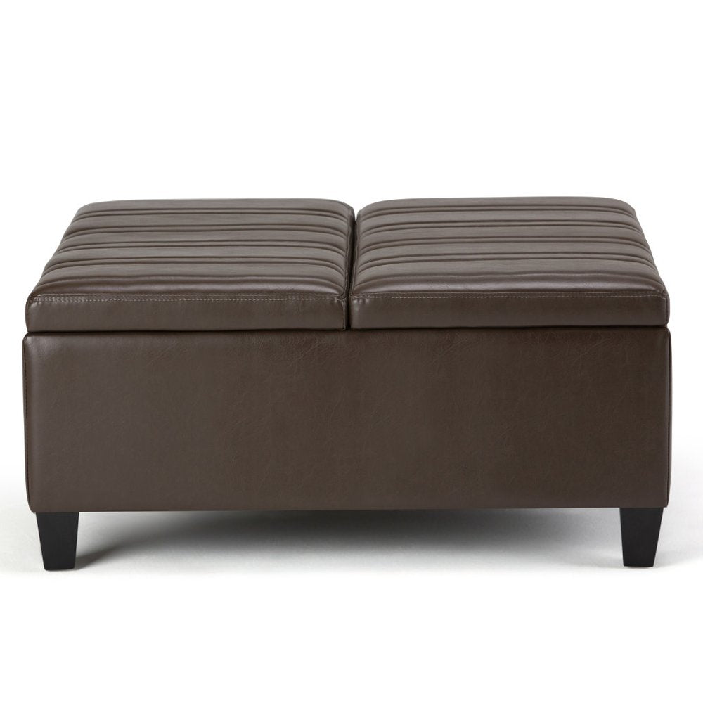 36" Chocolate And Espresso Faux Leather Ottoman With Storage