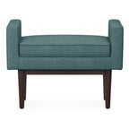 29" Teal Blue And Walnut Linen Ottoman