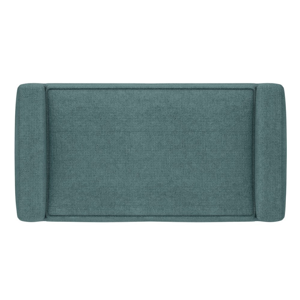 29" Teal Blue And Walnut Linen Ottoman
