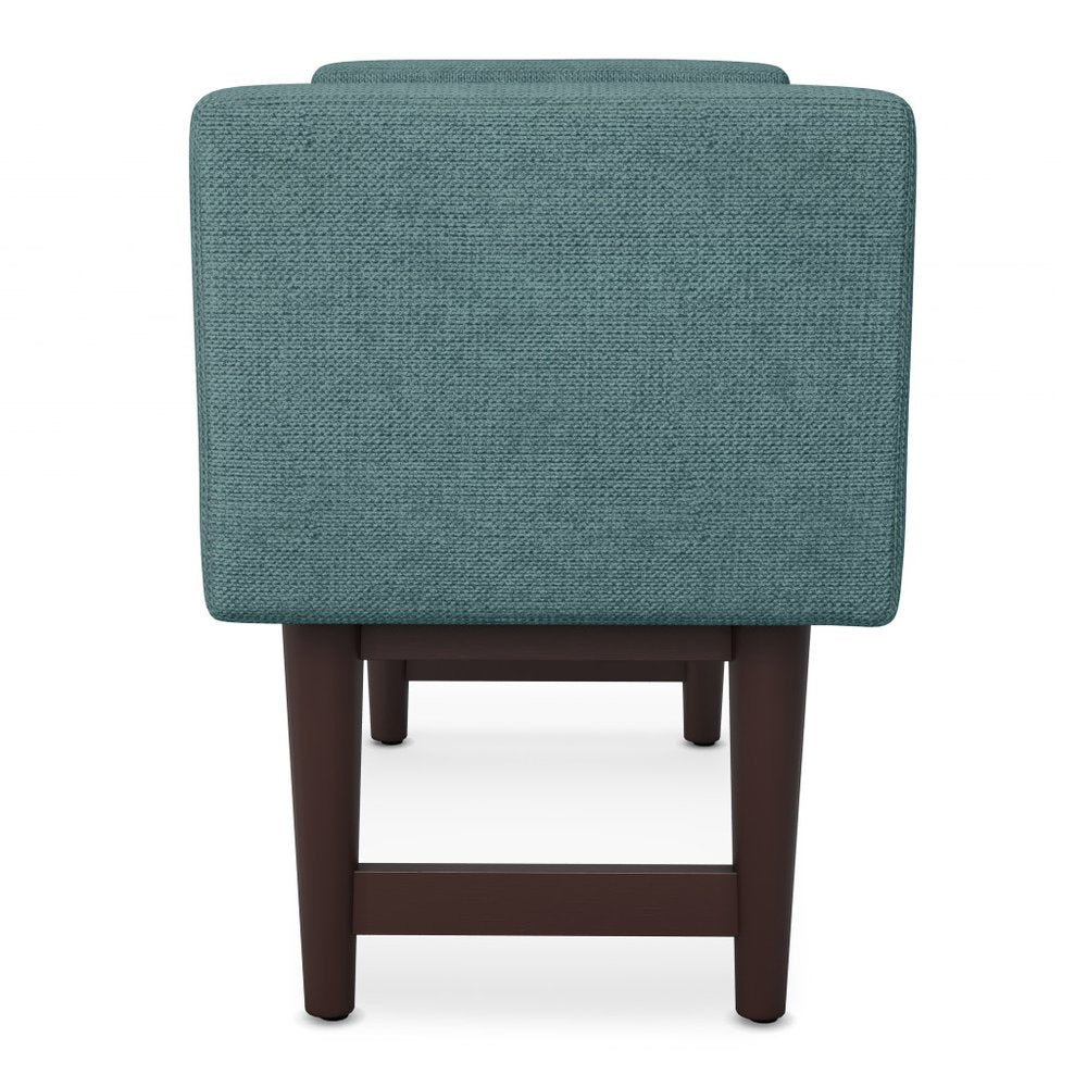 29" Teal Blue And Walnut Linen Ottoman