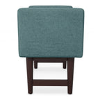 29" Teal Blue And Walnut Linen Ottoman