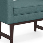 29" Teal Blue And Walnut Linen Ottoman