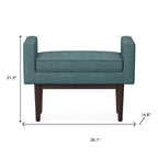 29" Teal Blue And Walnut Linen Ottoman