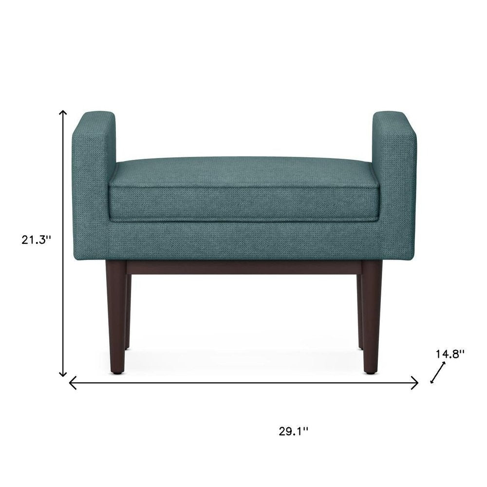 29" Teal Blue And Walnut Linen Ottoman