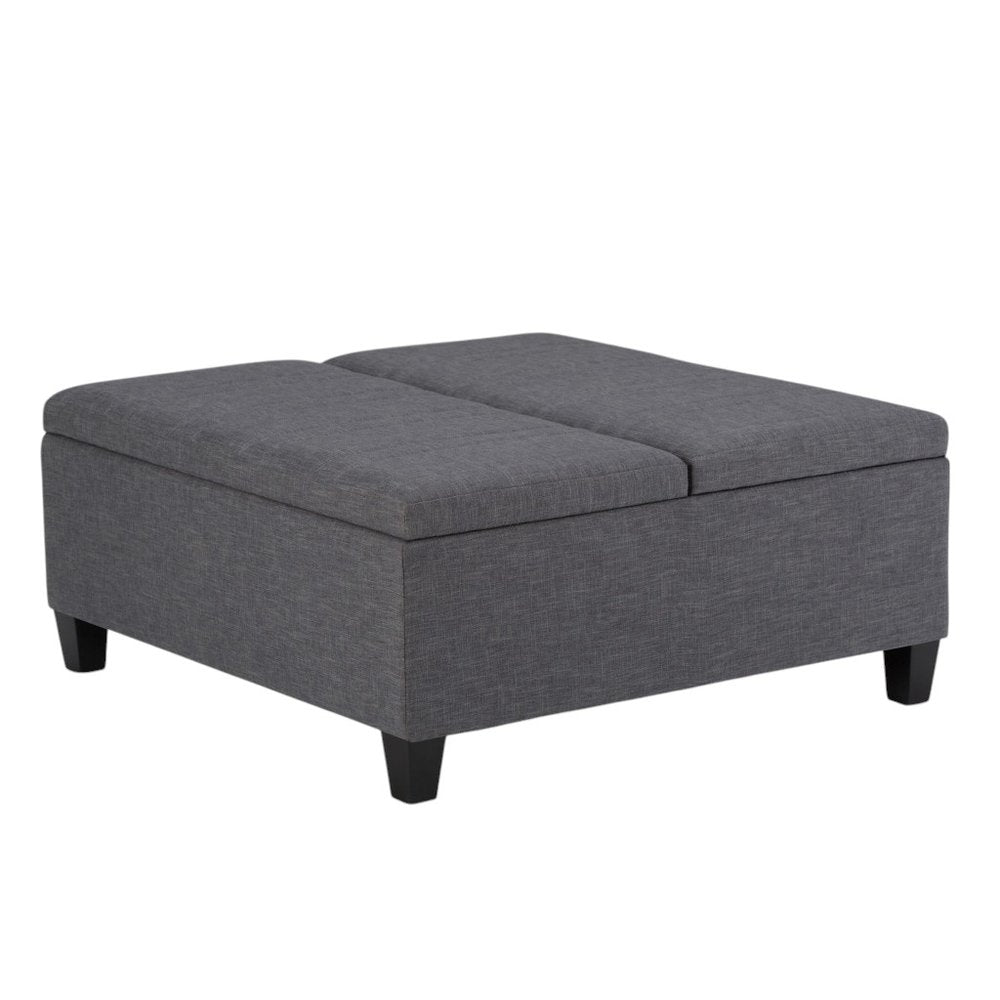 36" Slate Gray And Espresso Upholstery Ottoman With Storage