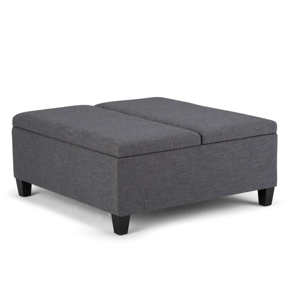 36" Slate Gray And Espresso Upholstery Ottoman With Storage