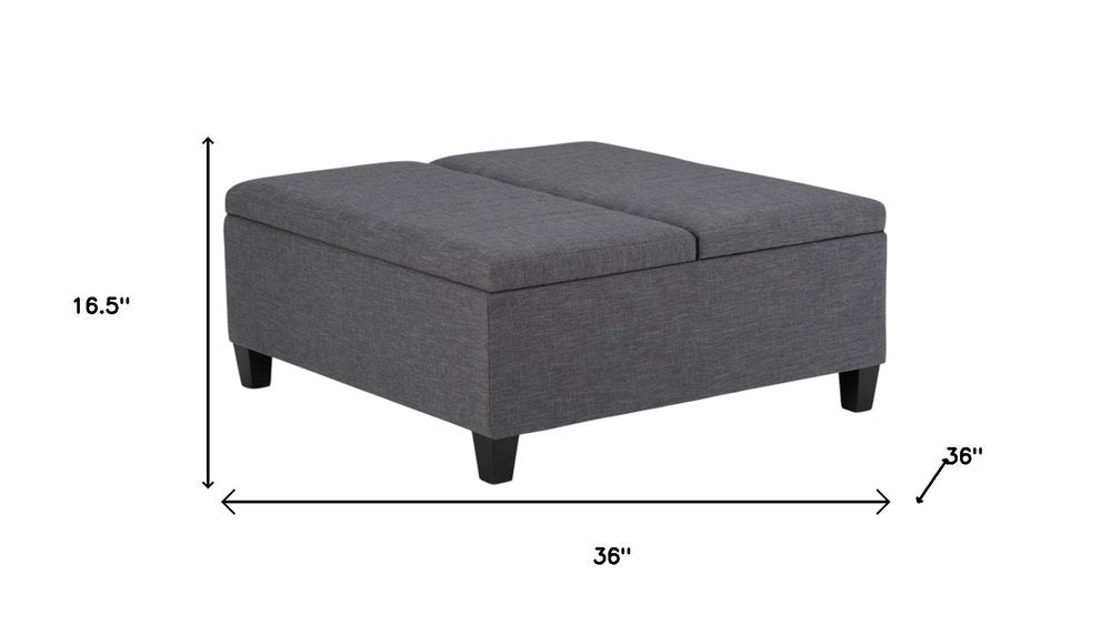36" Slate Gray And Espresso Upholstery Ottoman With Storage