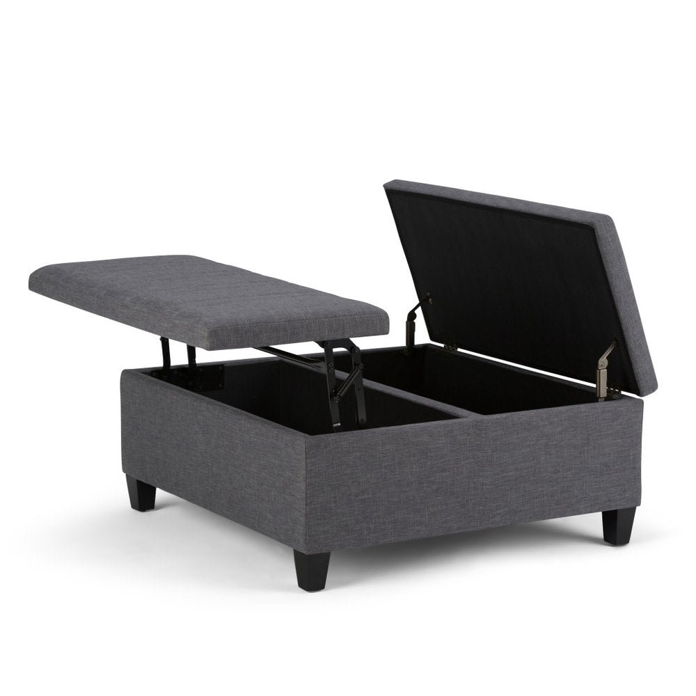 36" Slate Gray And Espresso Upholstery Ottoman With Storage
