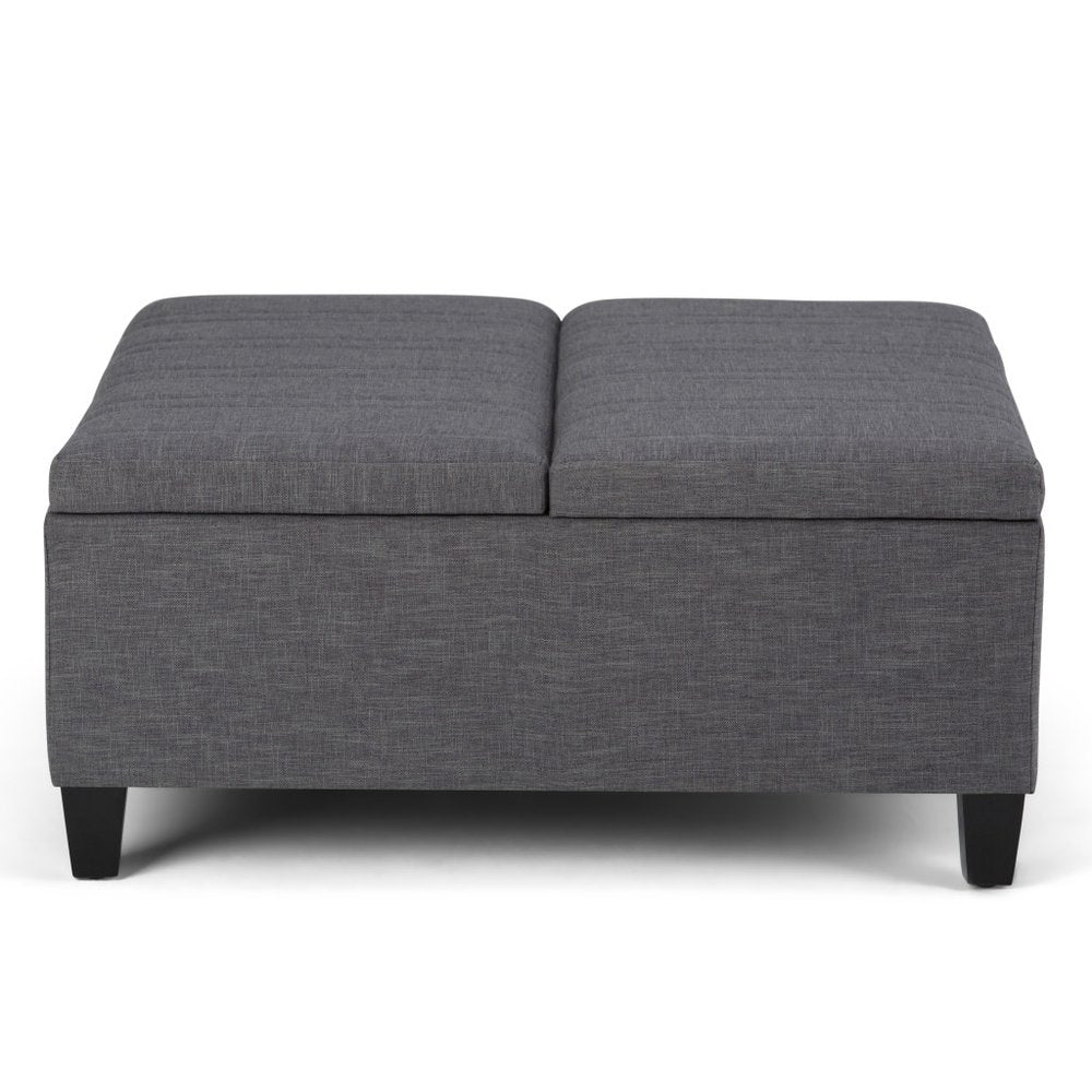 36" Slate Gray And Espresso Upholstery Ottoman With Storage