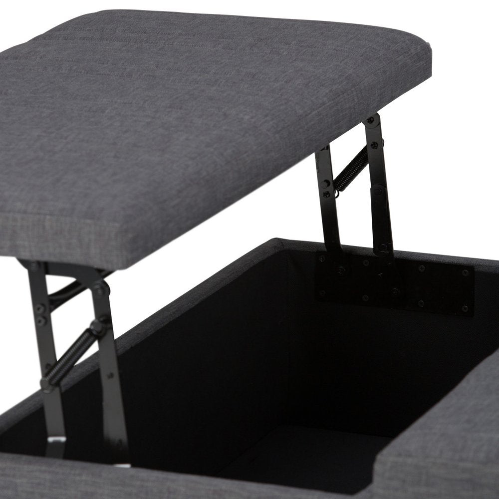 36" Slate Gray And Espresso Upholstery Ottoman With Storage
