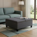 36" Slate Gray And Espresso Upholstery Ottoman With Storage