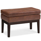 26" Brown And Walnut Faux Leather Ottoman