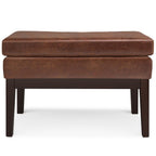 26" Brown And Walnut Faux Leather Ottoman