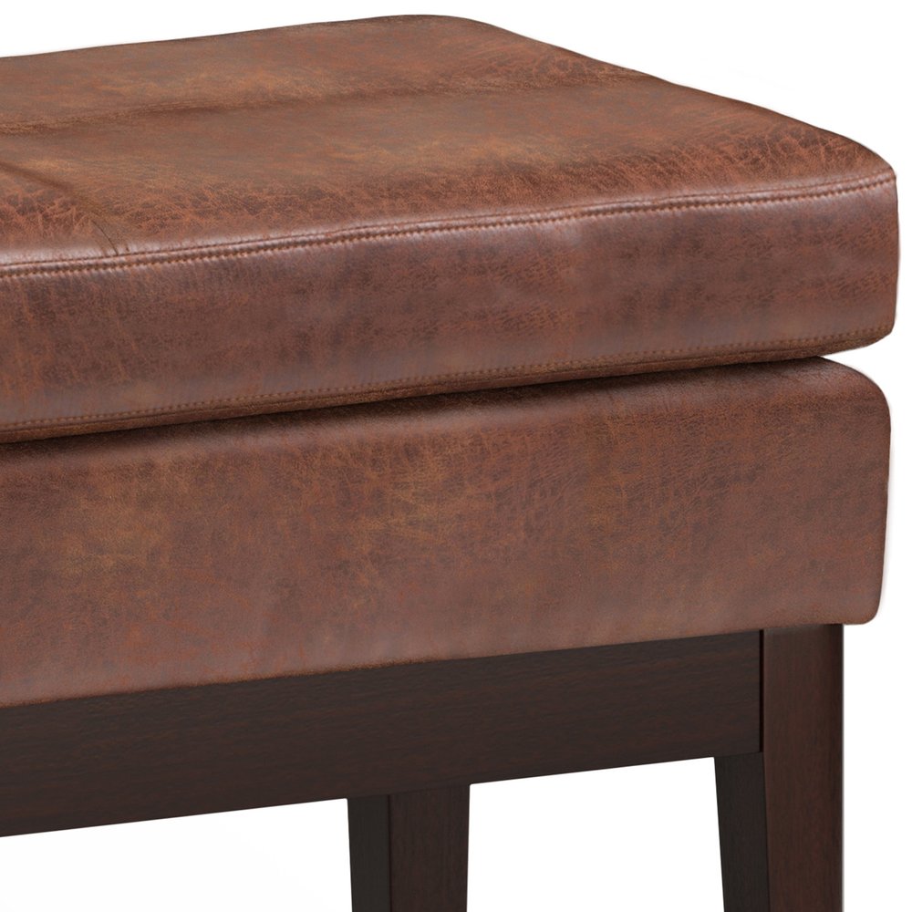 26" Brown And Walnut Faux Leather Ottoman