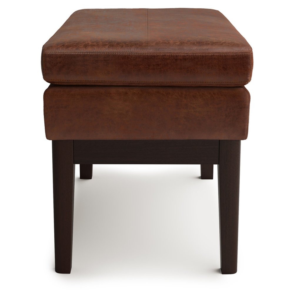 26" Brown And Walnut Faux Leather Ottoman