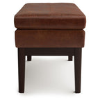 26" Brown And Walnut Faux Leather Ottoman