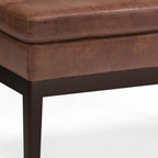 26" Brown And Walnut Faux Leather Ottoman