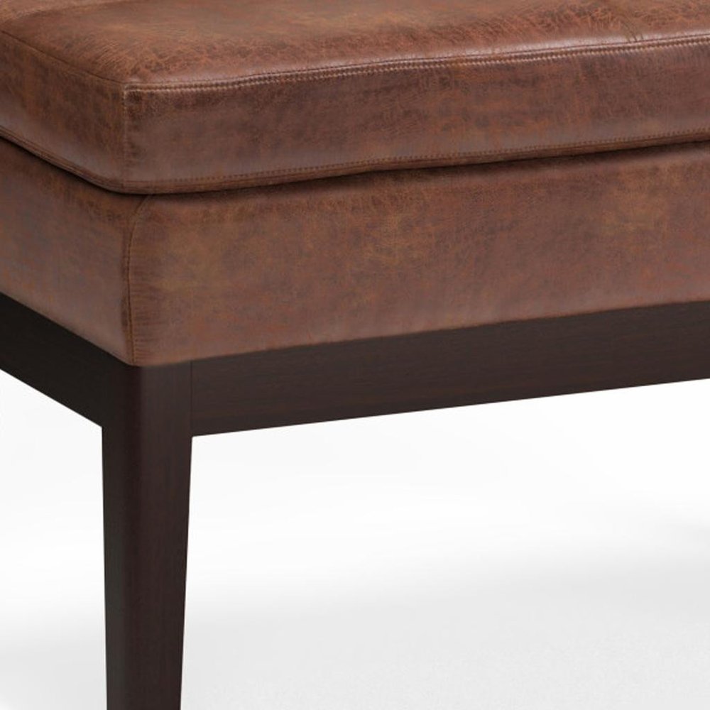 26" Brown And Walnut Faux Leather Ottoman