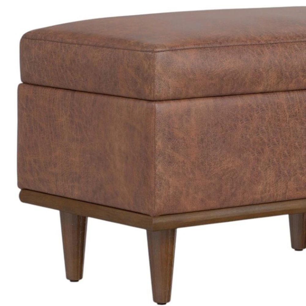 26" Chestnut And Walnut Faux Leather Ottoman With Storage