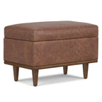 26" Chestnut And Walnut Faux Leather Ottoman With Storage